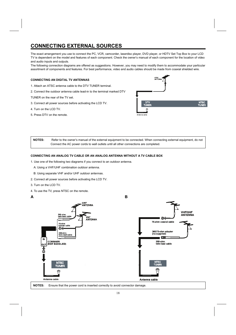 Connecting external sources | Hitachi 26HDL52 User Manual | Page 20 / 52