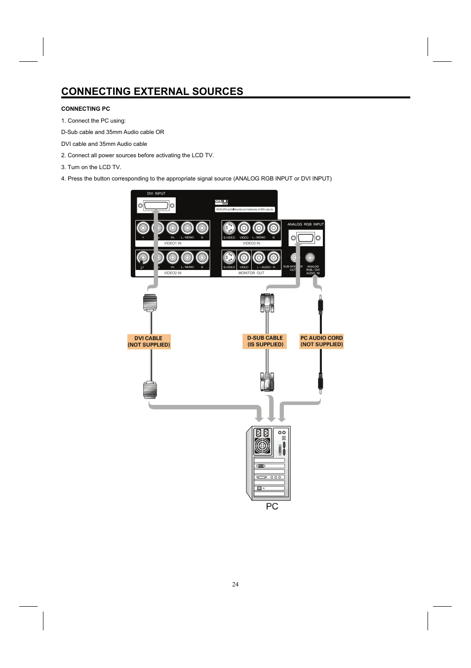 Connecting external sources | Hitachi 26HDL52 User Manual | Page 26 / 52
