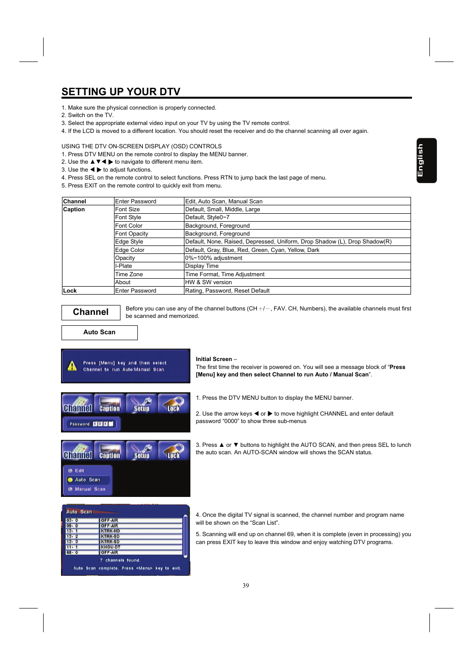 Setting up your dtv, Channel | Hitachi 26HDL52 User Manual | Page 41 / 52