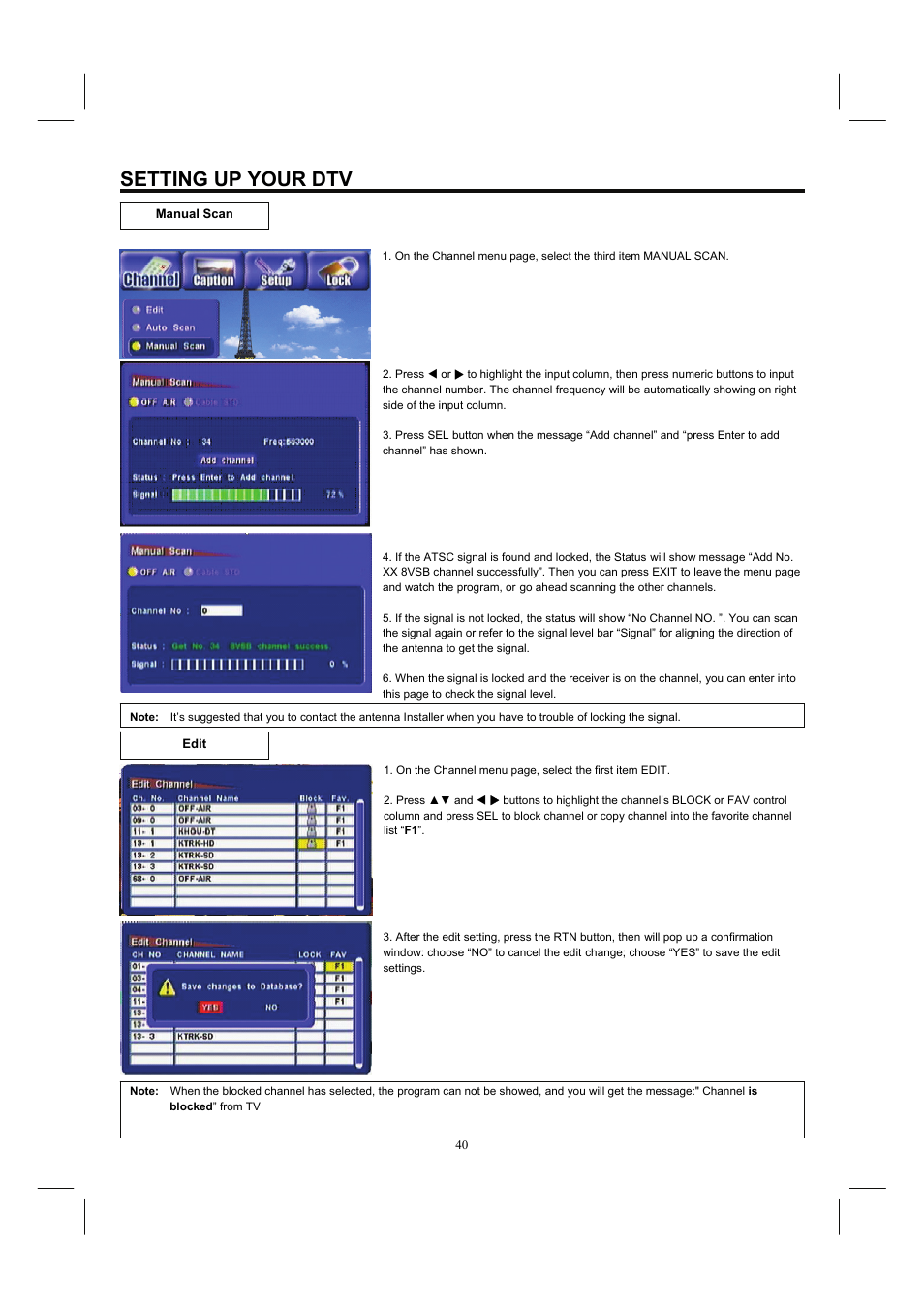 Setting up your dtv | Hitachi 26HDL52 User Manual | Page 42 / 52