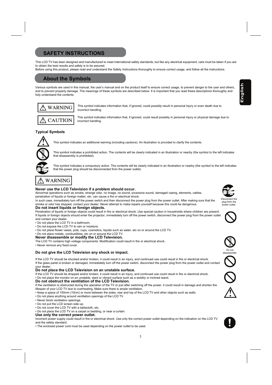 Safety instructions, About the symbols | Hitachi 26HDL52 User Manual | Page 5 / 52