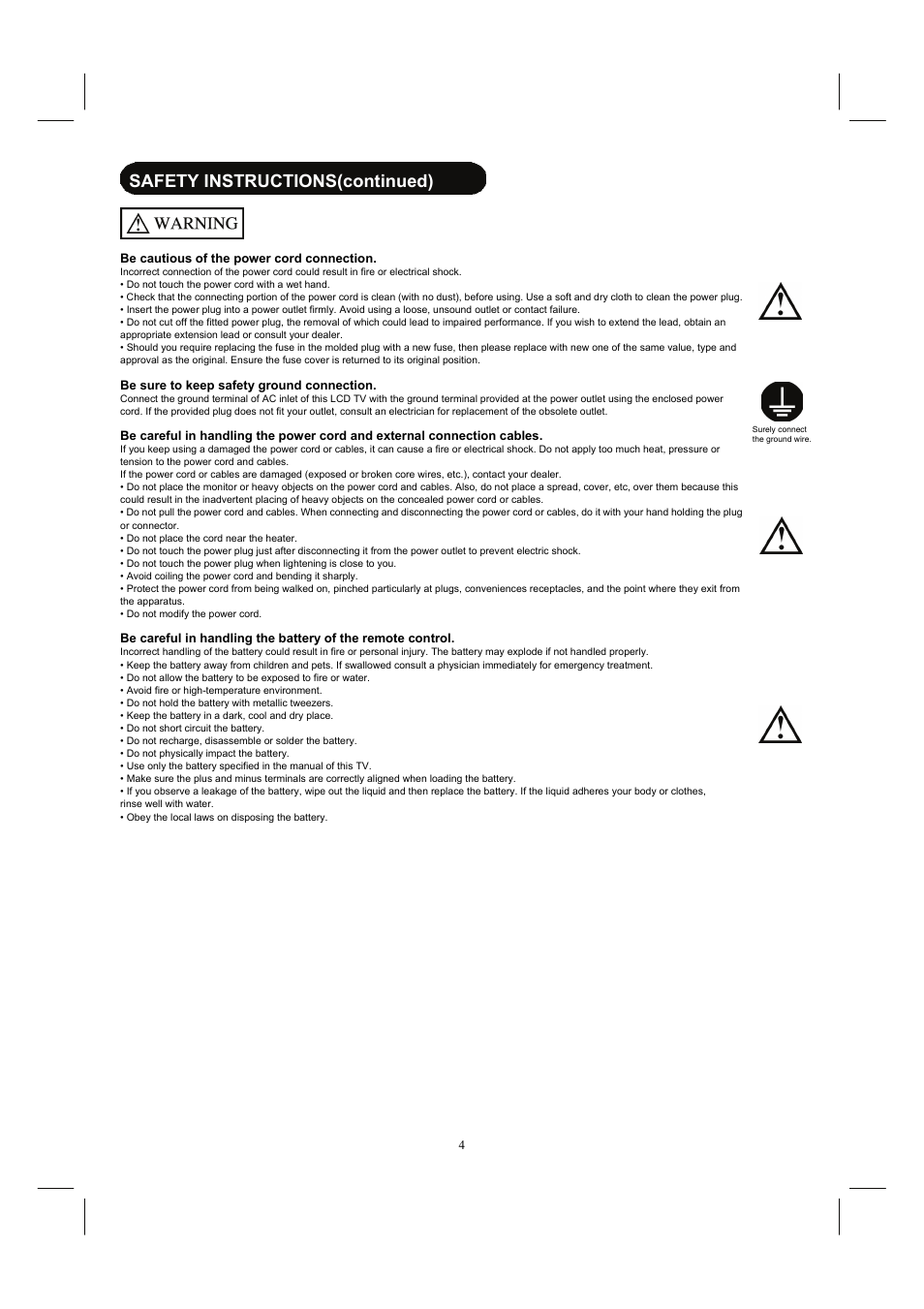 Safety instructions(continued) | Hitachi 26HDL52 User Manual | Page 6 / 52