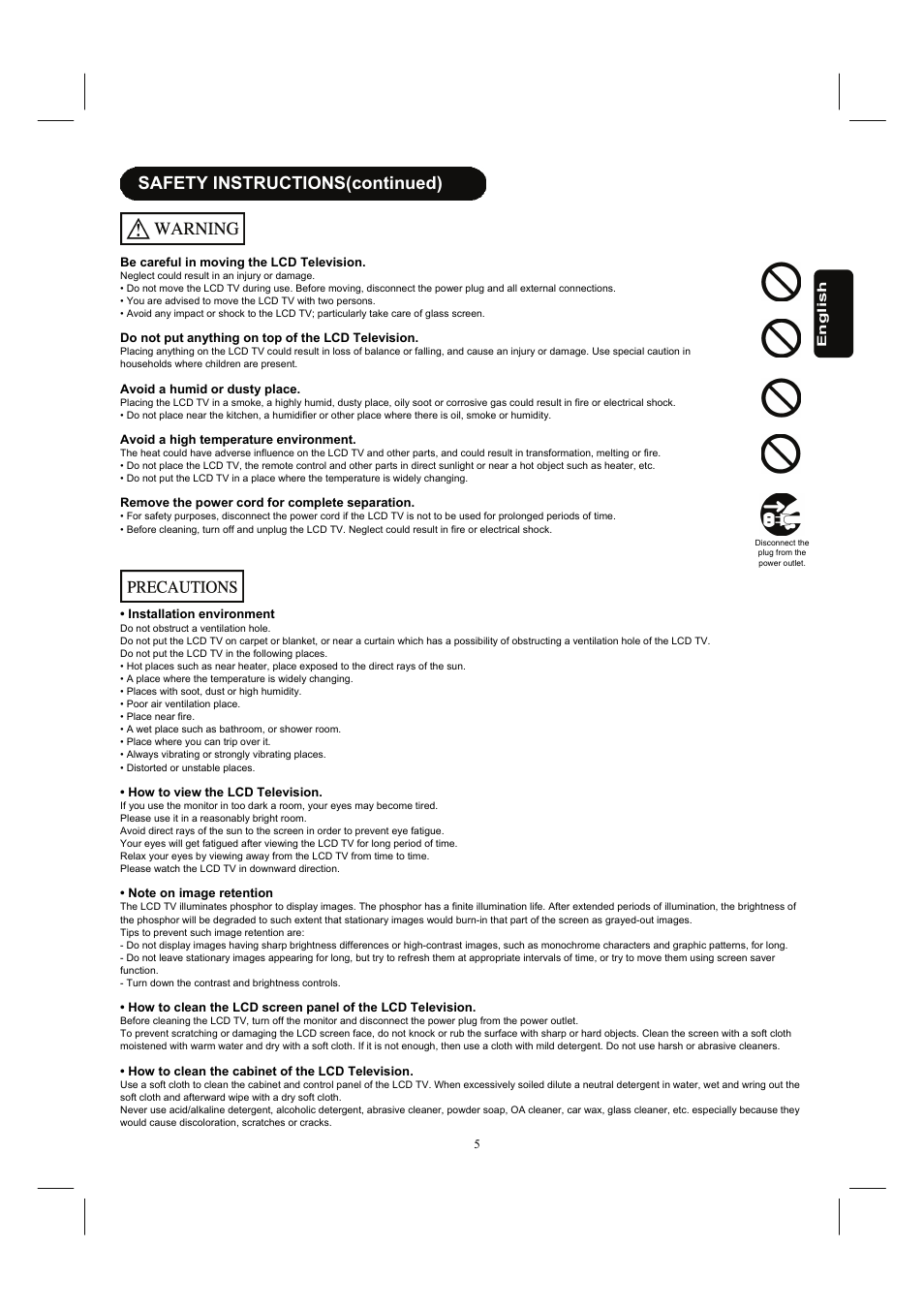 Safety instructions(continued) | Hitachi 26HDL52 User Manual | Page 7 / 52