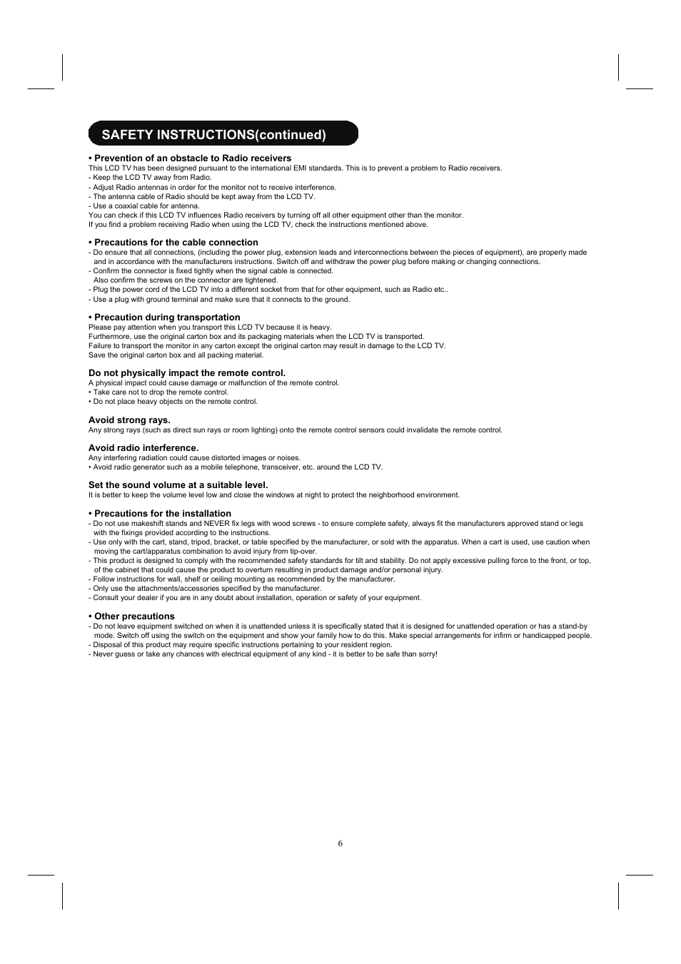 Safety instructions(continued) | Hitachi 26HDL52 User Manual | Page 8 / 52