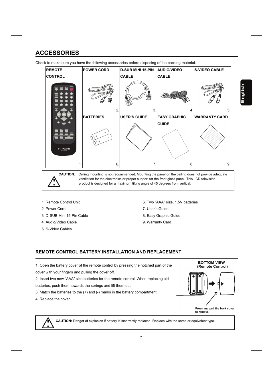 Accessories | Hitachi 26HDL52 User Manual | Page 9 / 52