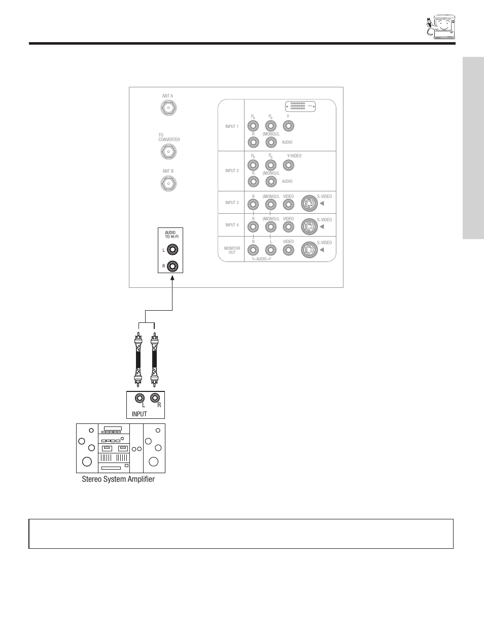 Connecting external audio devices, First time use, Stereo system amplifier | Hitachi 51F500A User Manual | Page 13 / 64