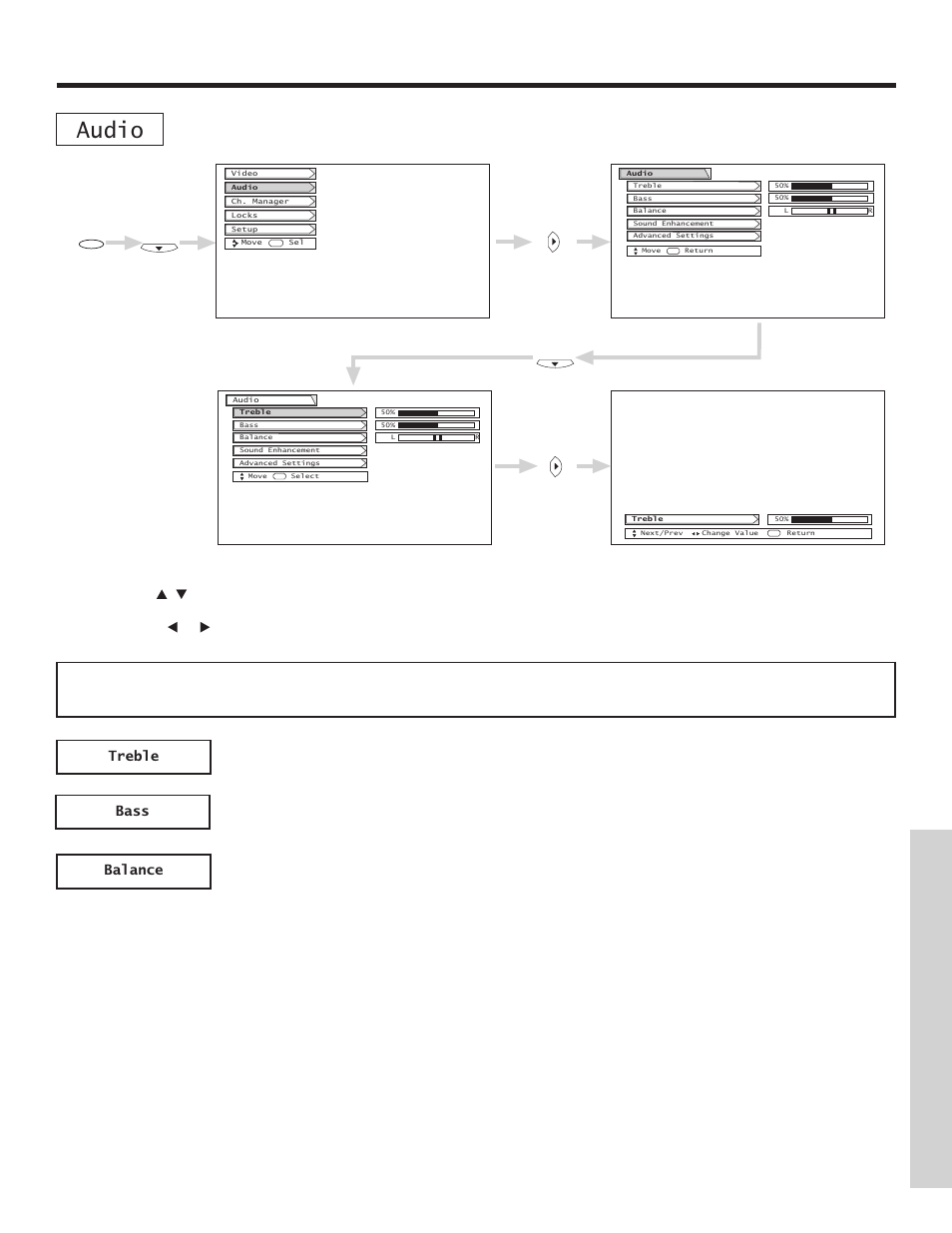 Audio, On-screen displa y | Hitachi 51F500A User Manual | Page 39 / 64