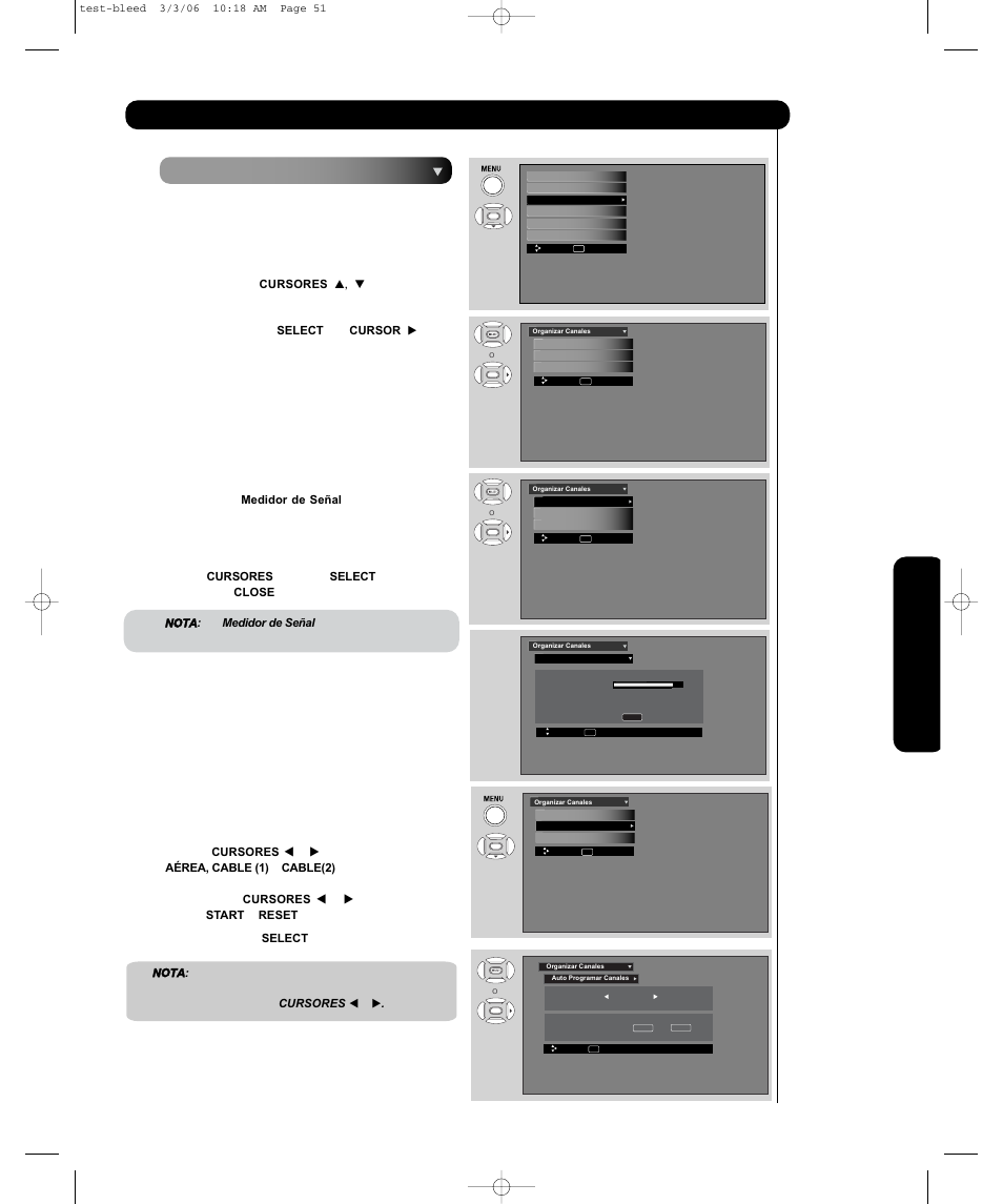 Organizar canales, Menú en pantalla | Hitachi P55H401 User Manual | Page 103 / 144