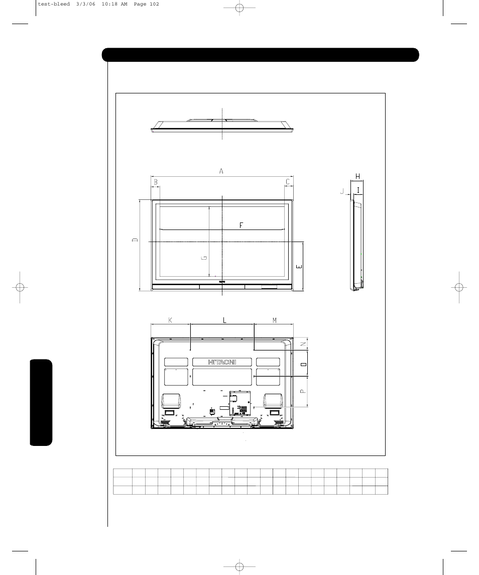 Dimensiones | Hitachi P55H401 User Manual | Page 126 / 144