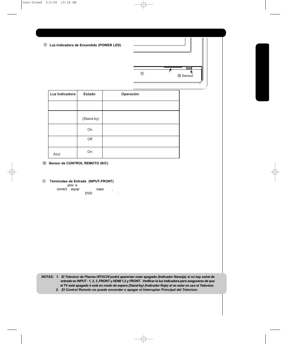 Controles del panel frontal, Us o po r primer a vez | Hitachi P55H401 User Manual | Page 77 / 144
