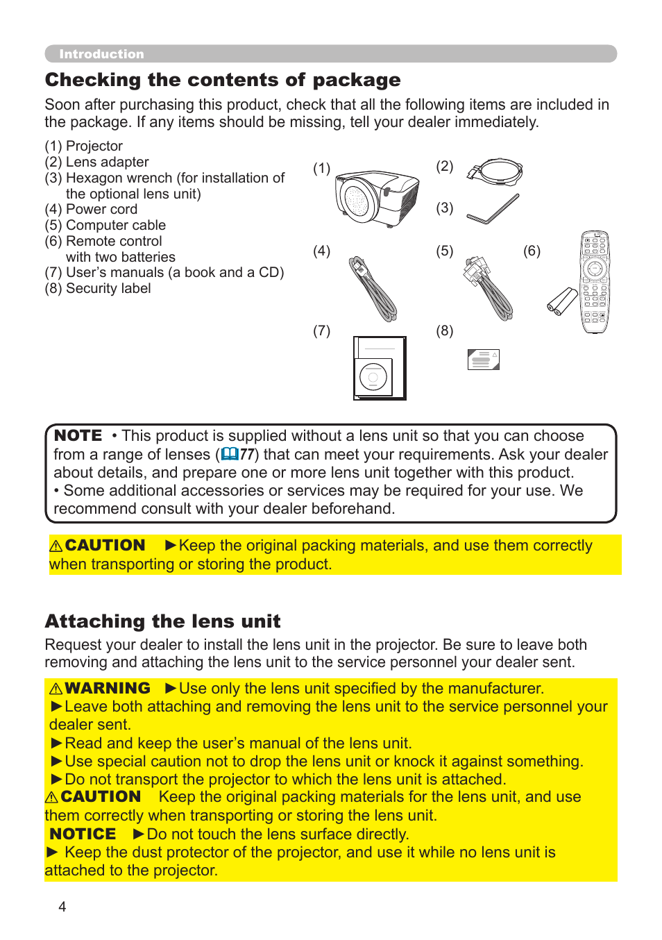 Introduction | Hitachi CP-X10000 User Manual | Page 4 / 78