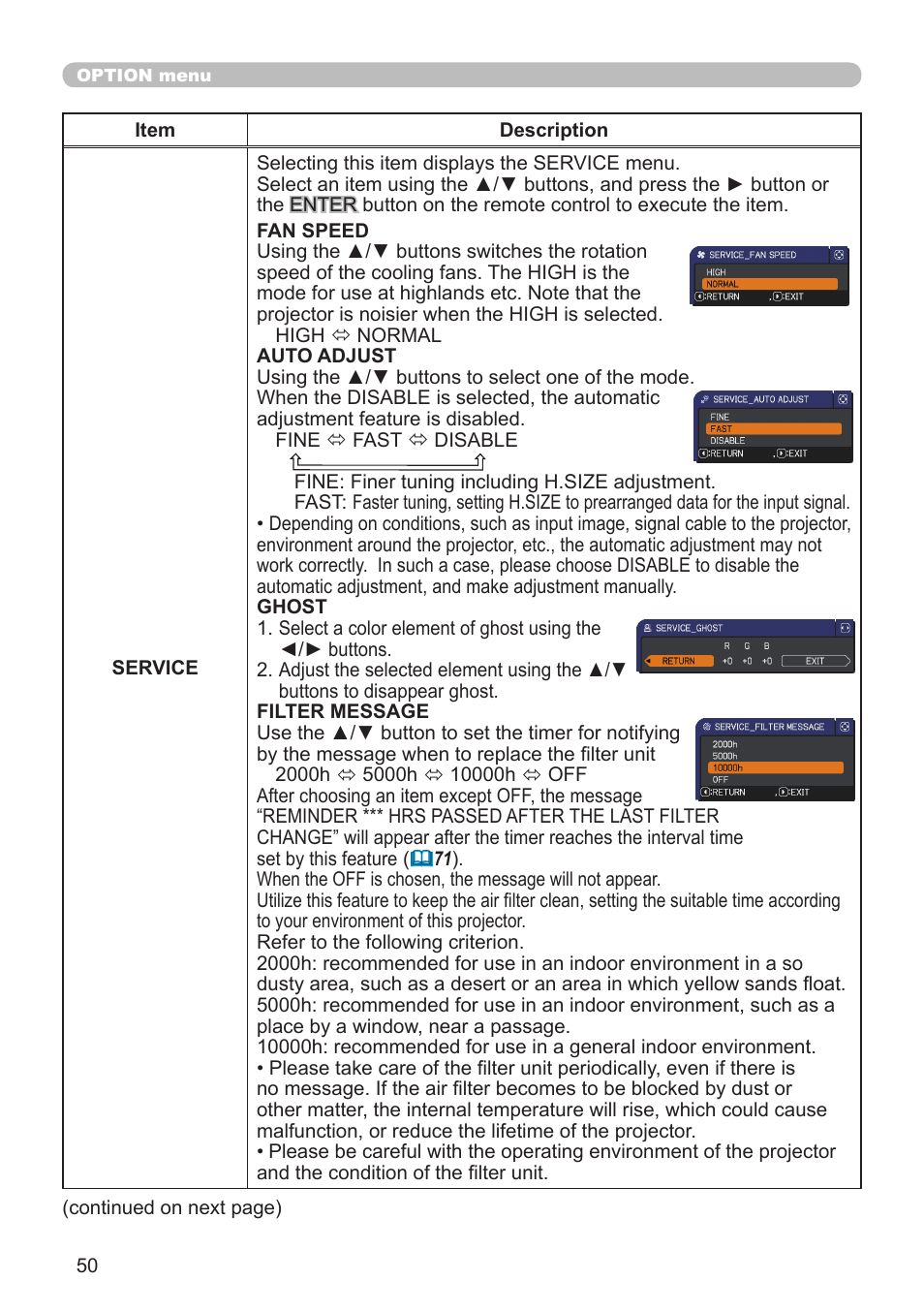 Hitachi CP-X10000 User Manual | Page 50 / 78