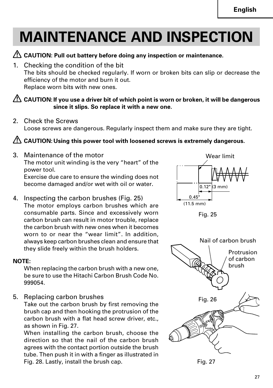 Maintenance and inspection | Hitachi DV14DMR User Manual | Page 27 / 96