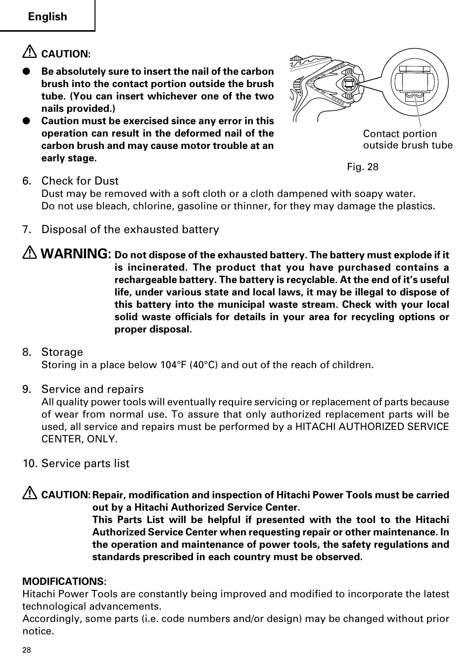 Warning | Hitachi DV14DMR User Manual | Page 28 / 96