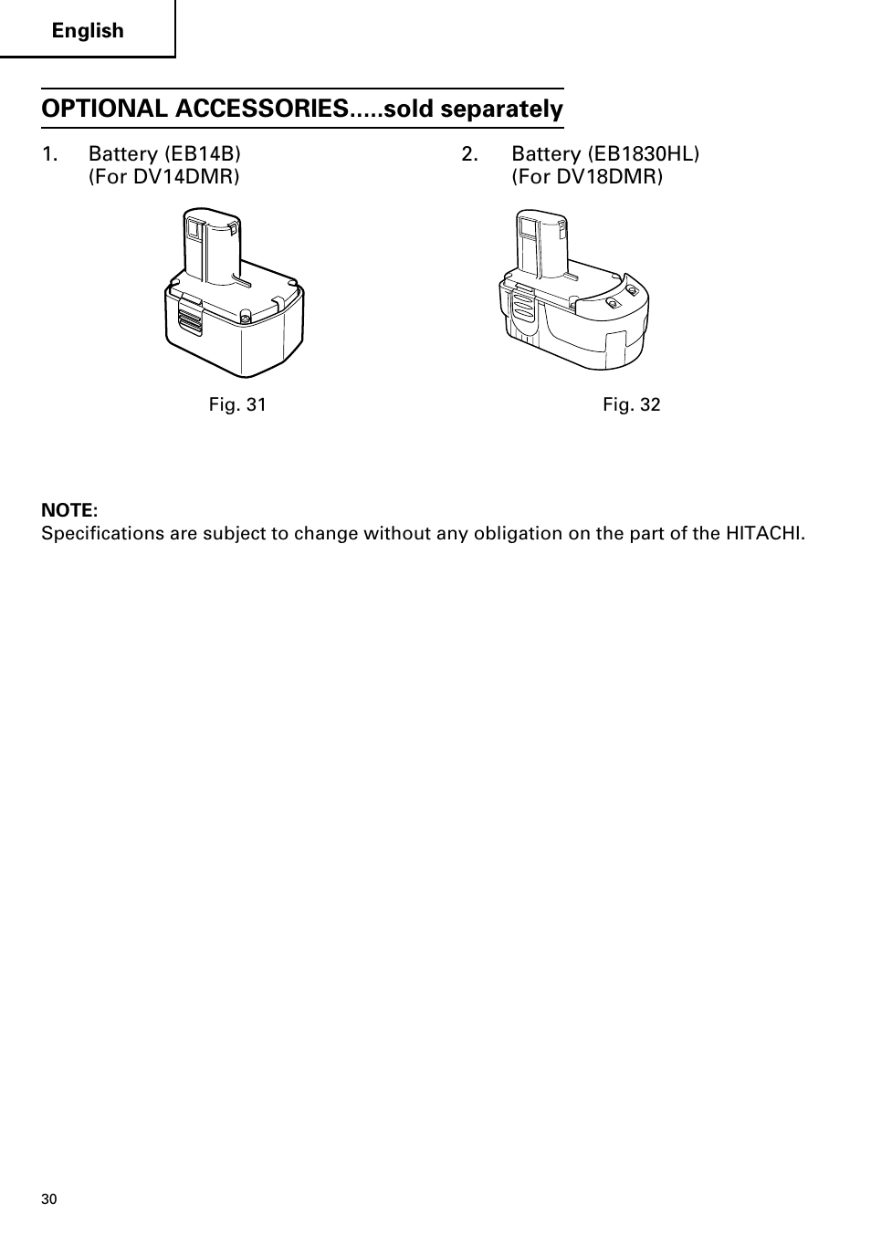 Optional accessories.....sold separately | Hitachi DV14DMR User Manual | Page 30 / 96