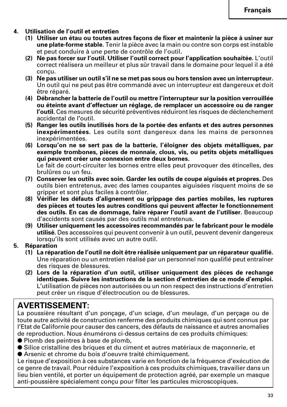 Avertissement | Hitachi DV14DMR User Manual | Page 33 / 96
