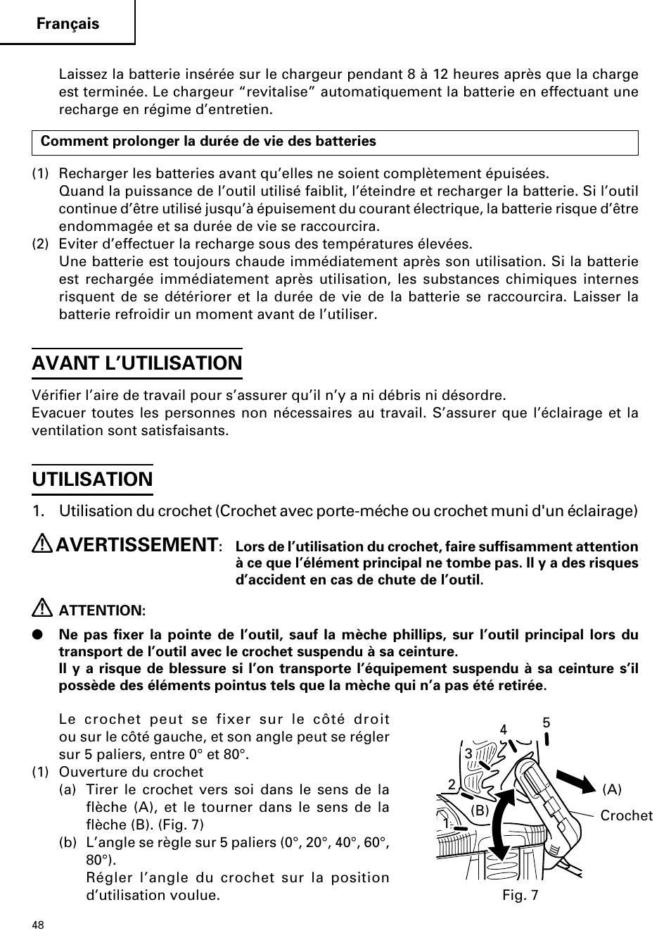 Avant l’utilisation, Utilisation, Avertissement | Hitachi DV14DMR User Manual | Page 48 / 96