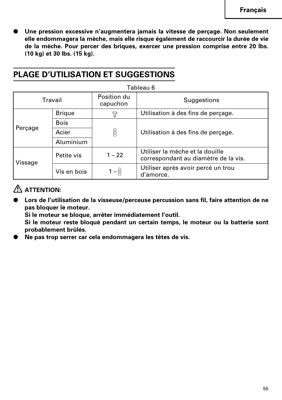 Plage d’utilisation et suggestions | Hitachi DV14DMR User Manual | Page 55 / 96