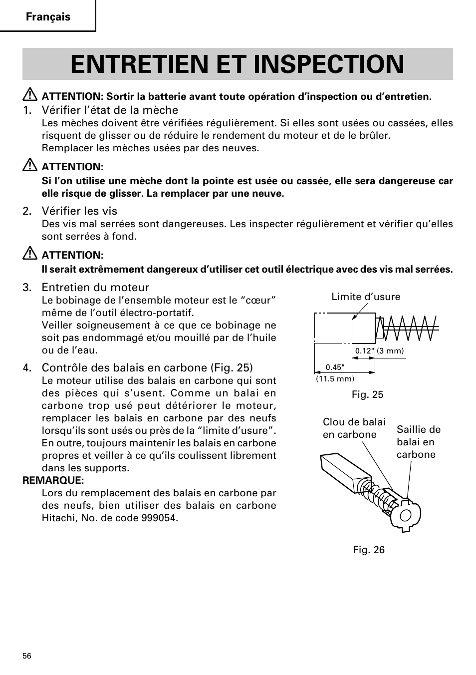 Entretien et inspection | Hitachi DV14DMR User Manual | Page 56 / 96