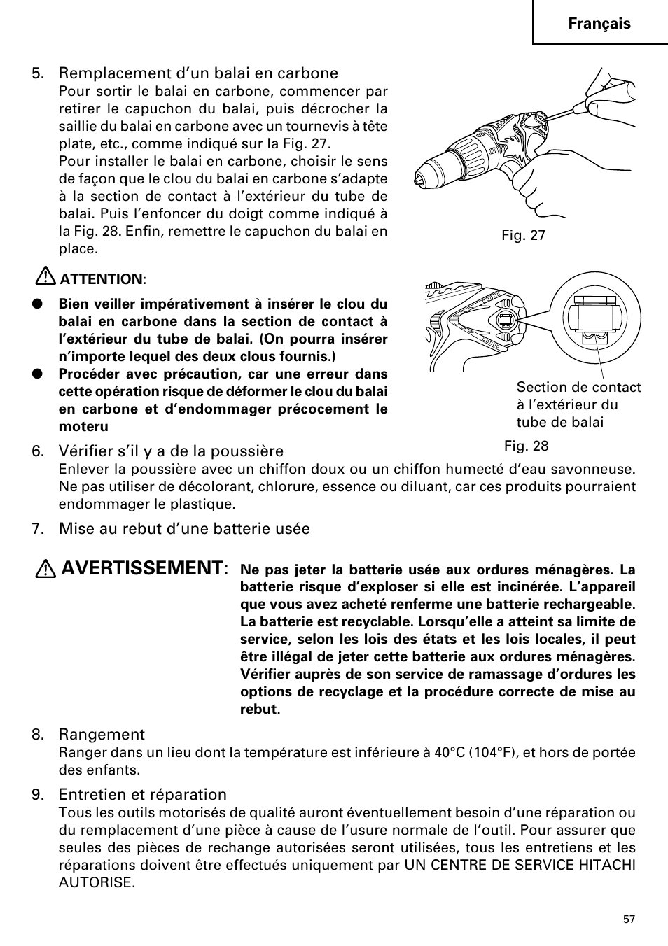 Avertissement | Hitachi DV14DMR User Manual | Page 57 / 96