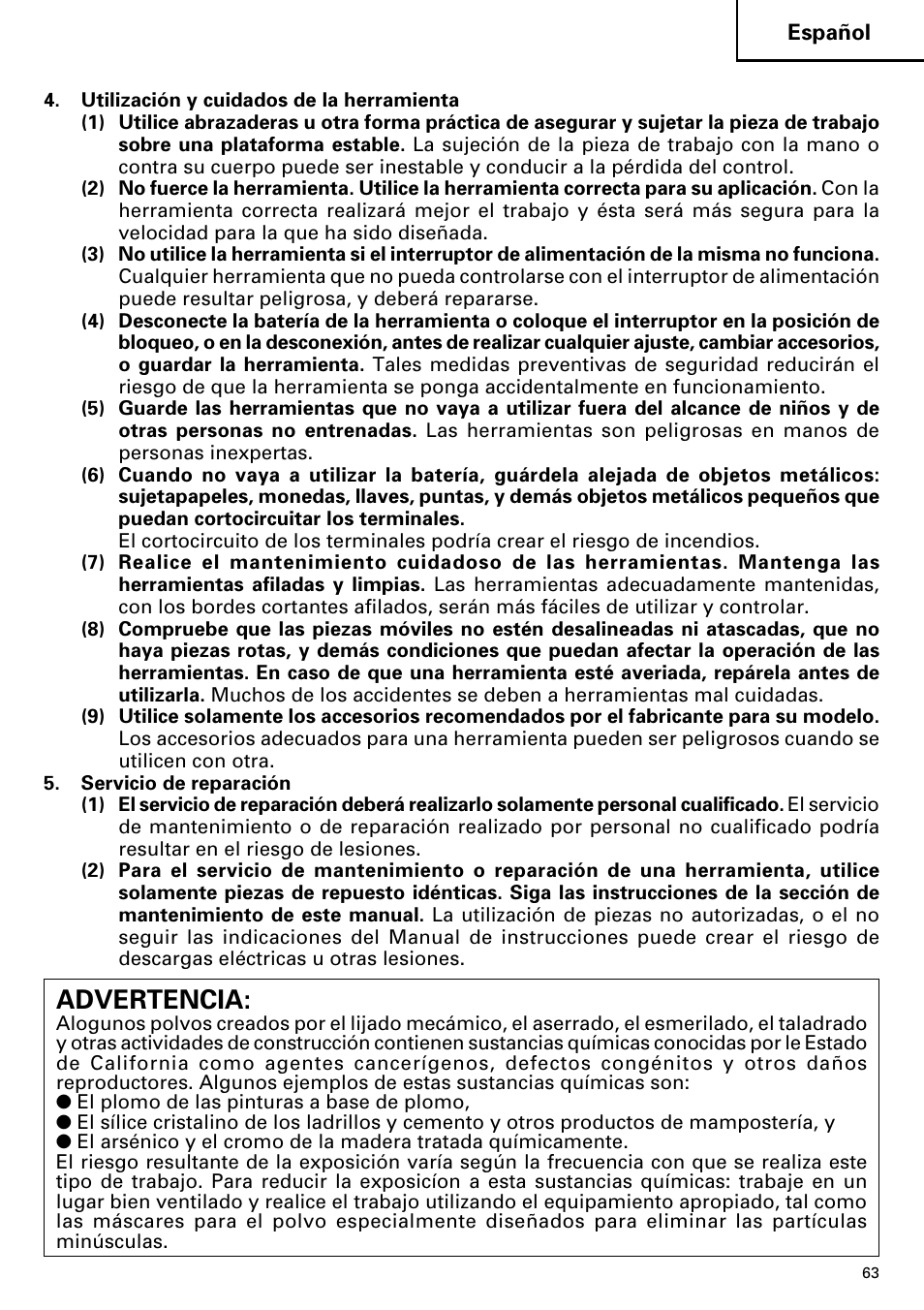 Advertencia | Hitachi DV14DMR User Manual | Page 63 / 96