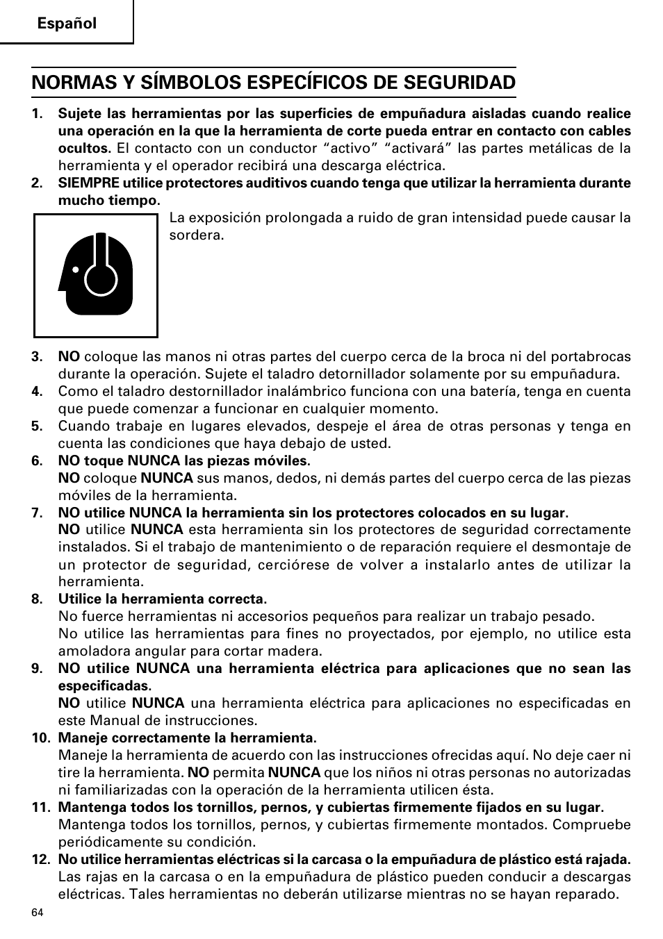 Normas y símbolos específicos de seguridad | Hitachi DV14DMR User Manual | Page 64 / 96