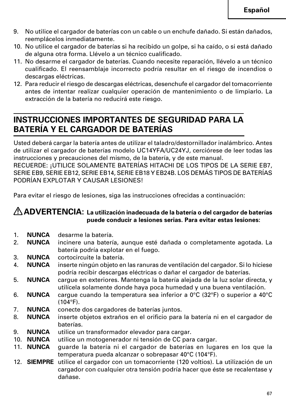 Advertencia | Hitachi DV14DMR User Manual | Page 67 / 96