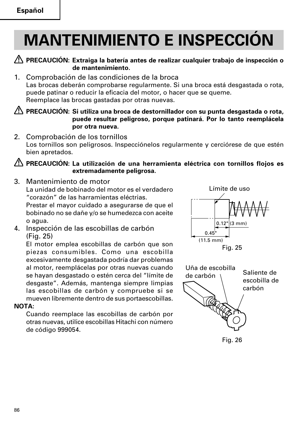 Mantenimiento e inspección | Hitachi DV14DMR User Manual | Page 86 / 96