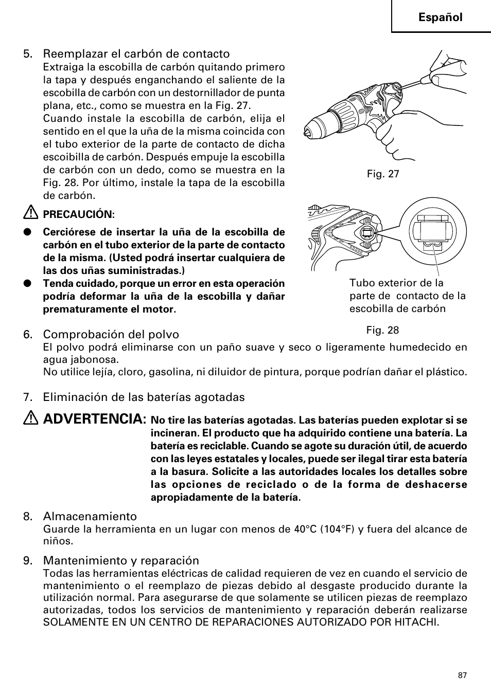 Advertencia | Hitachi DV14DMR User Manual | Page 87 / 96