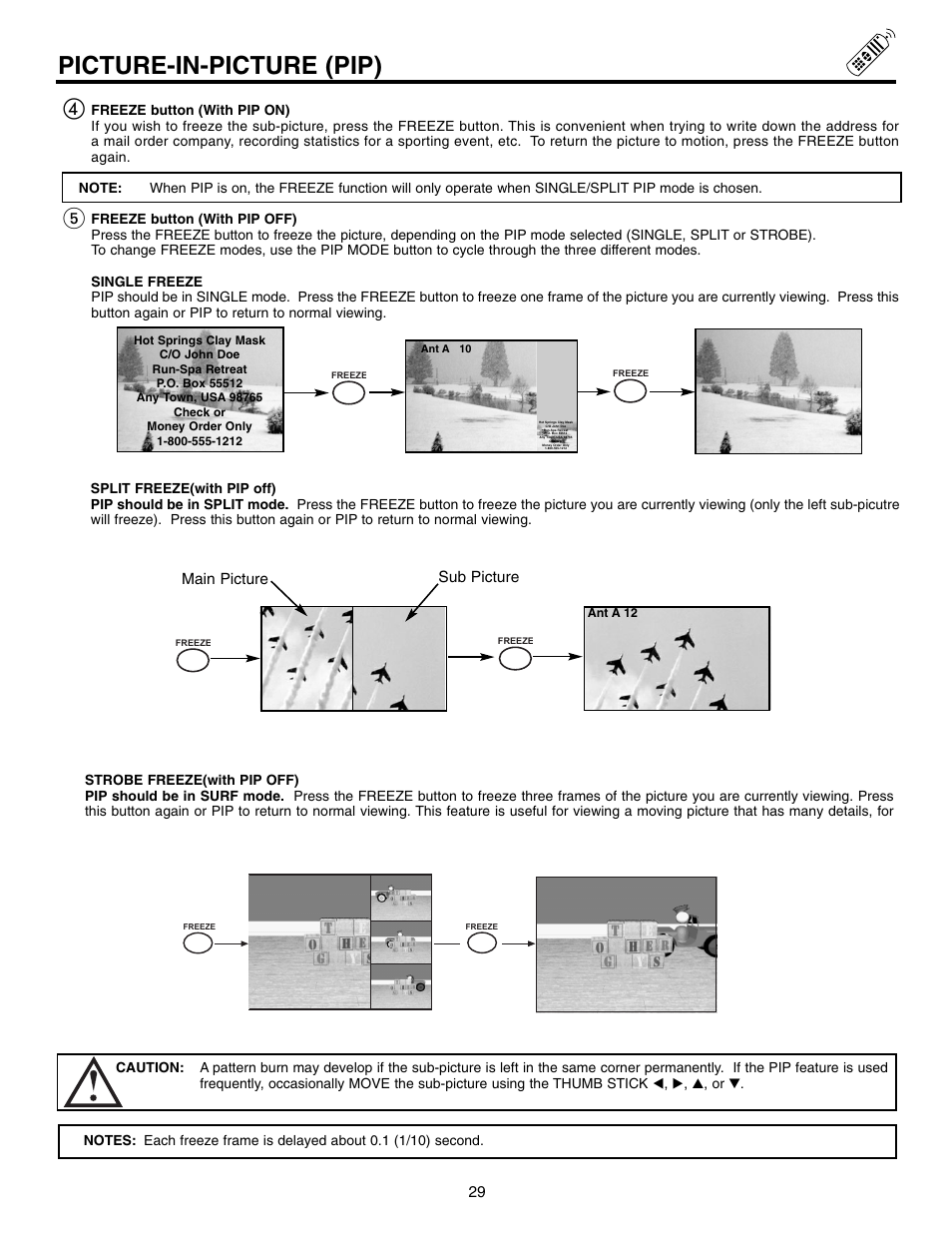 Picture-in-picture (pip), Main picture sub picture | Hitachi 53SWX10B User Manual | Page 29 / 76