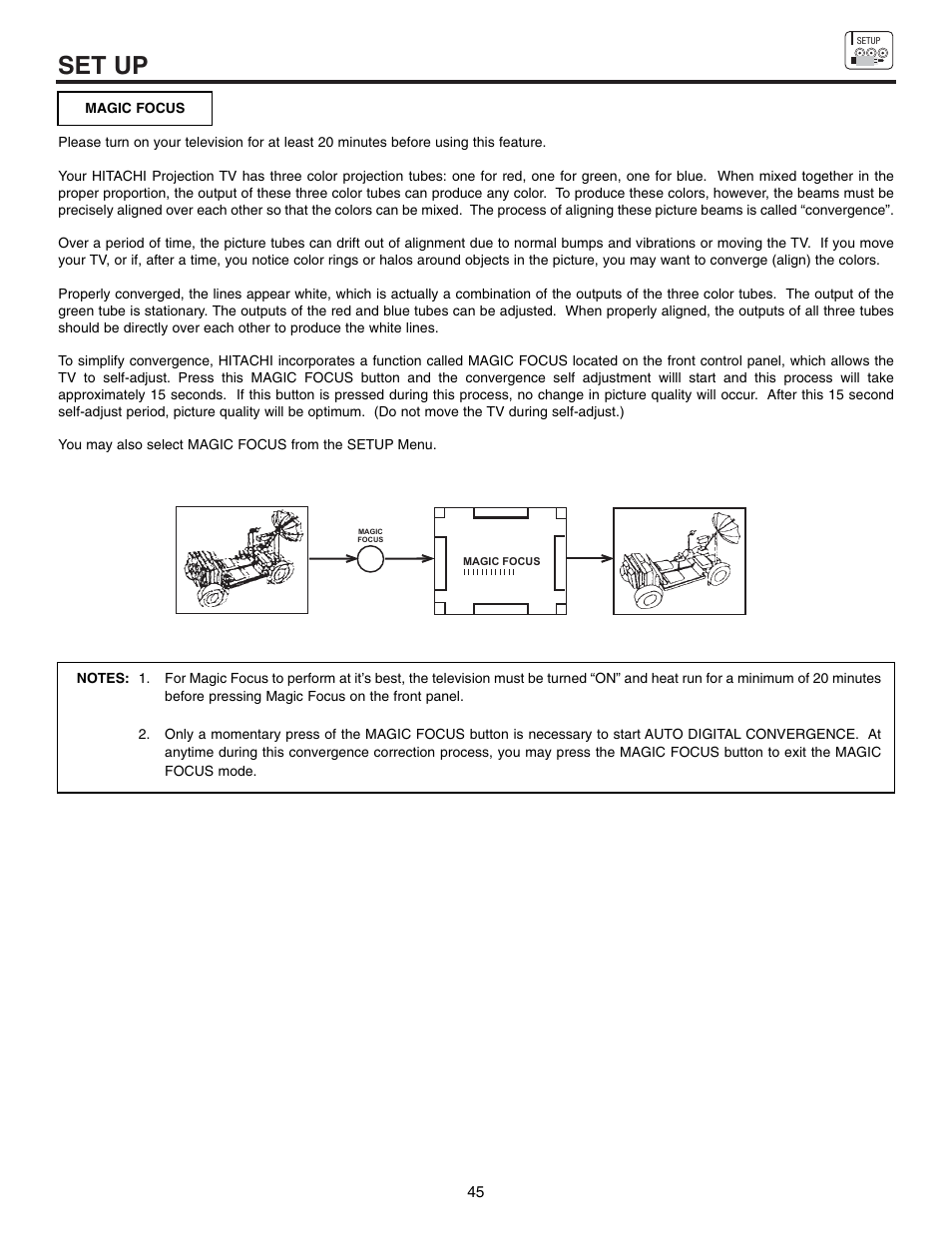 Set up | Hitachi 53SWX10B User Manual | Page 45 / 76