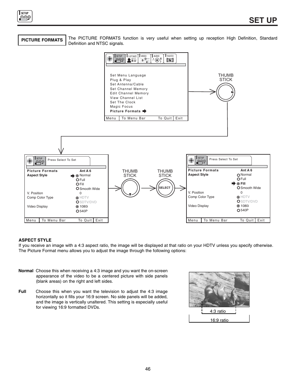Set up | Hitachi 53SWX10B User Manual | Page 46 / 76