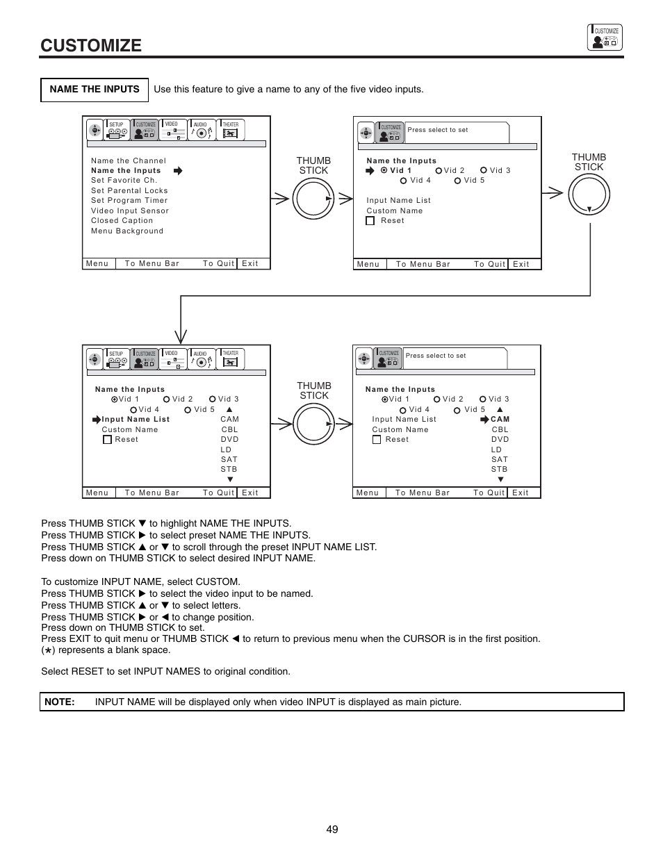 Customize | Hitachi 53SWX10B User Manual | Page 49 / 76