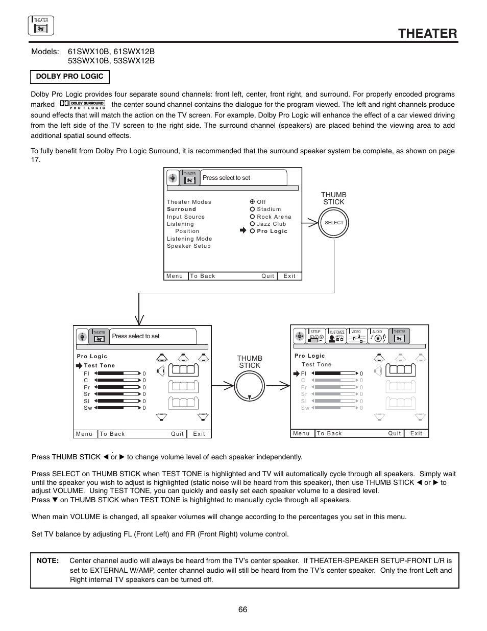 Theater | Hitachi 53SWX10B User Manual | Page 66 / 76