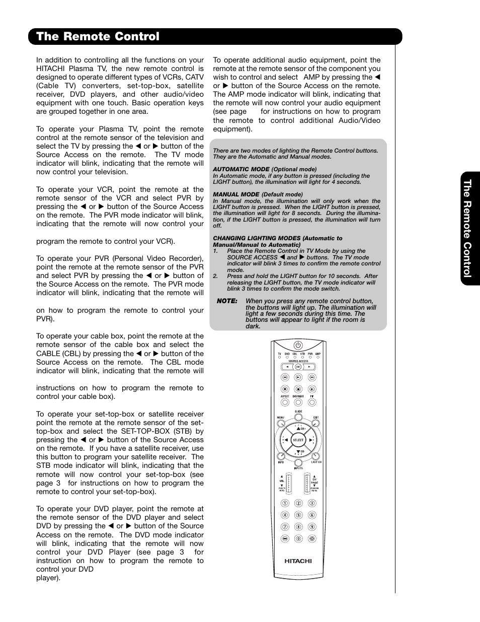 The remote control, The remote contr ol | Hitachi 55HDT79 User Manual | Page 25 / 104