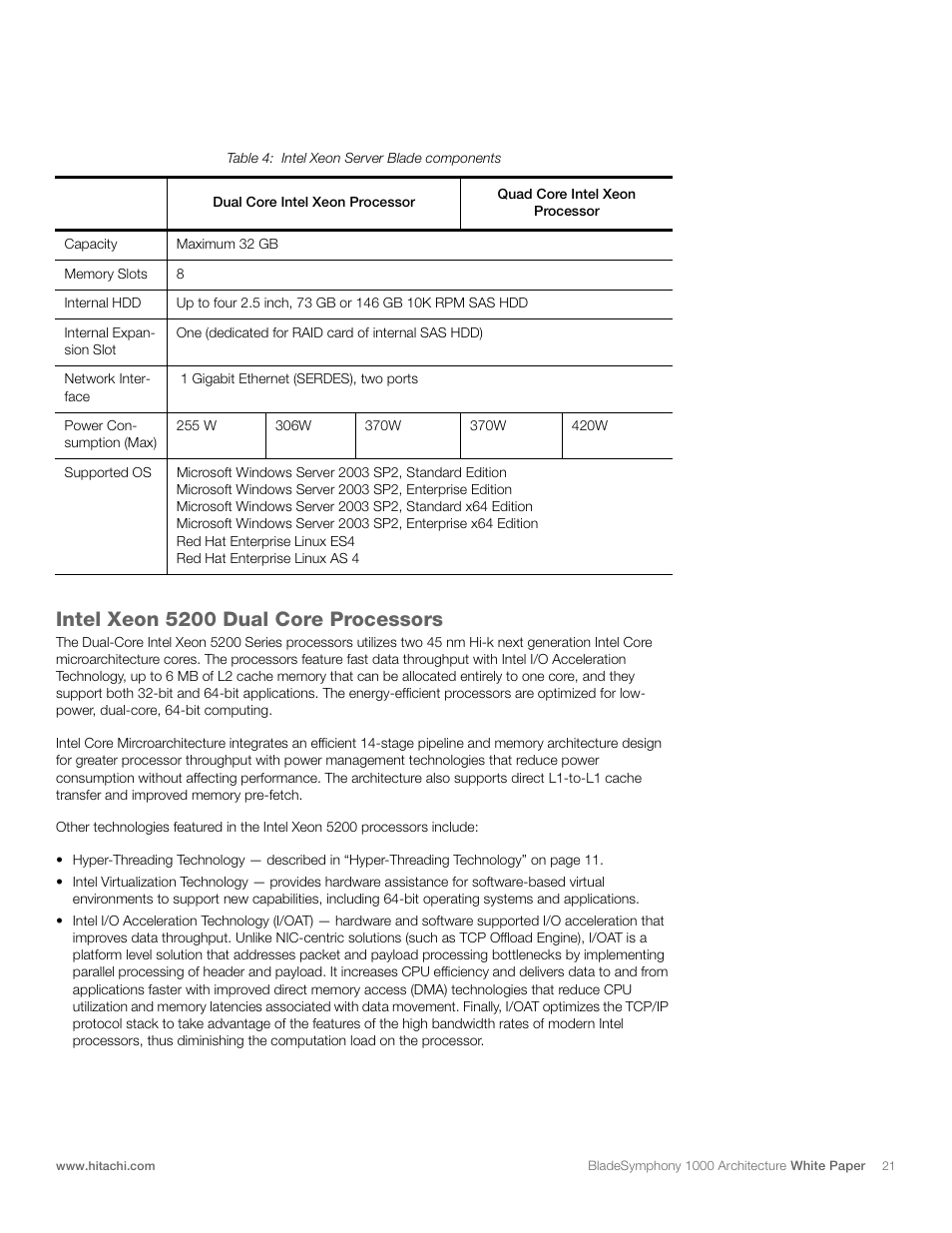 Intel xeon 5200 dual core processors | Hitachi 1000 User Manual | Page 21 / 52
