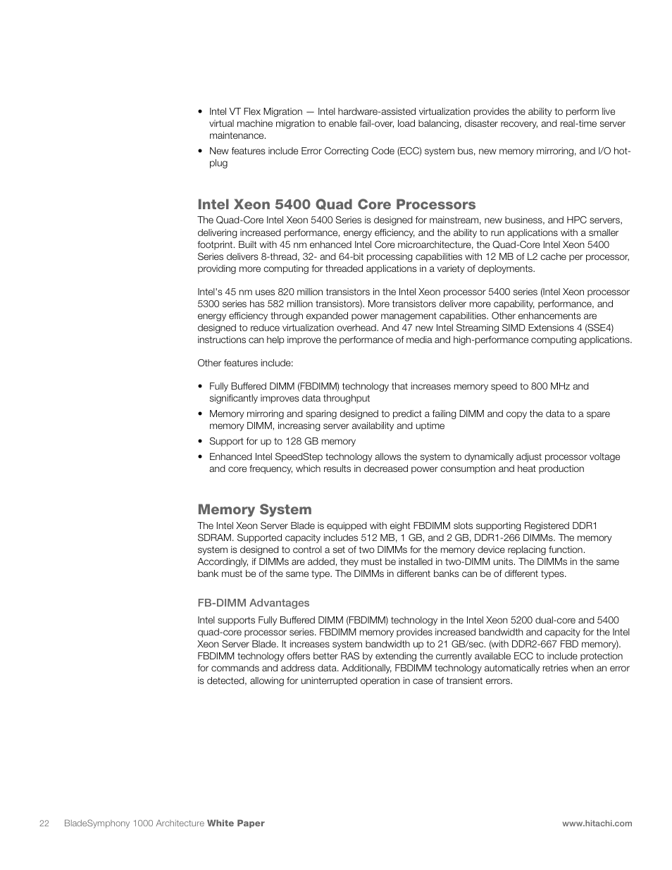 Intel xeon 5400 quad core processors | Hitachi 1000 User Manual | Page 22 / 52