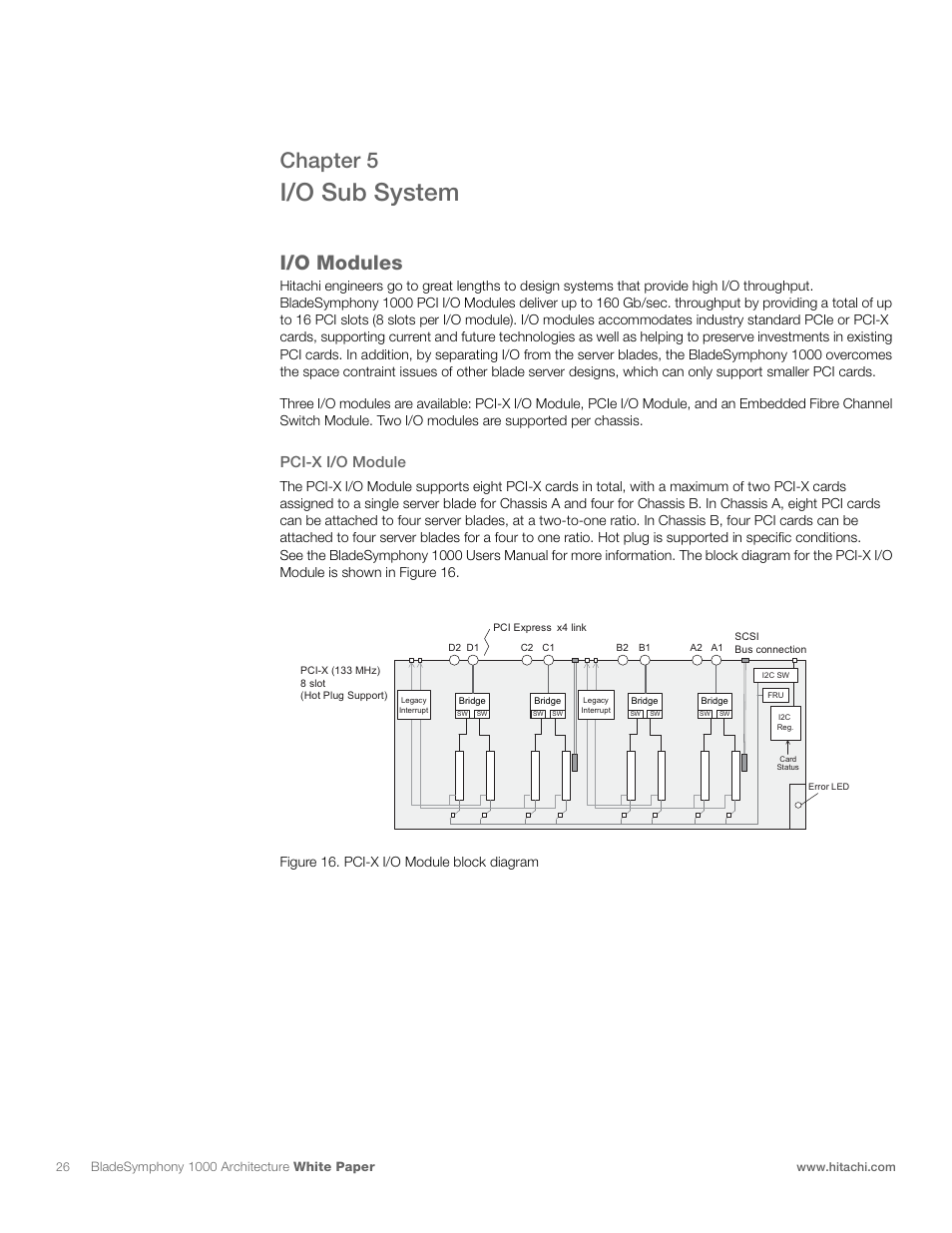 I/o sub system, Chapter 5, I/o modules | Pci-x i/o module | Hitachi 1000 User Manual | Page 26 / 52