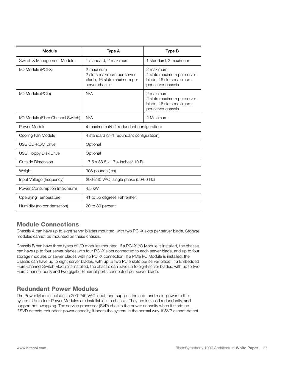 Module connections, Redundant power modules | Hitachi 1000 User Manual | Page 37 / 52