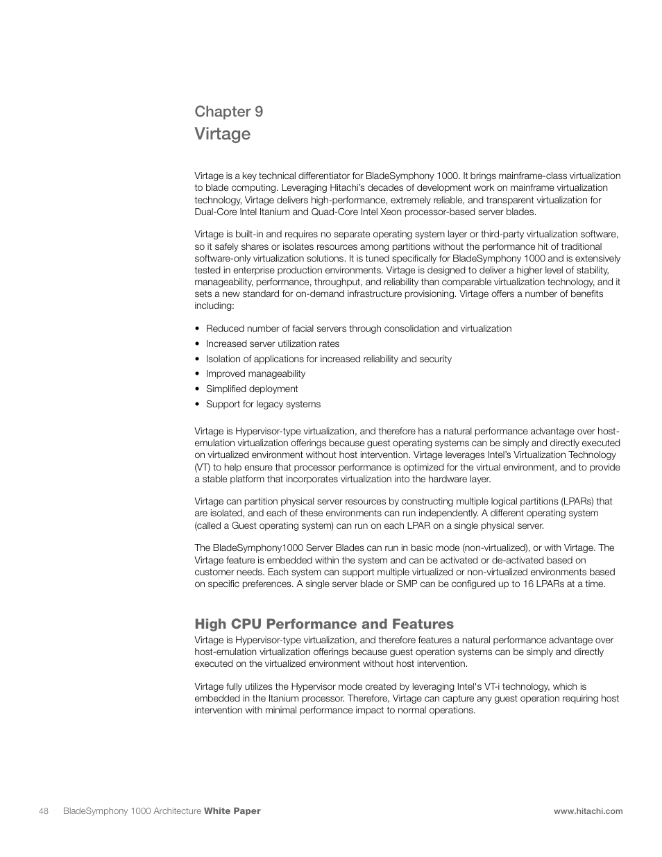 Virtage, Chapter 9, High cpu performance and features | Hitachi 1000 User Manual | Page 48 / 52