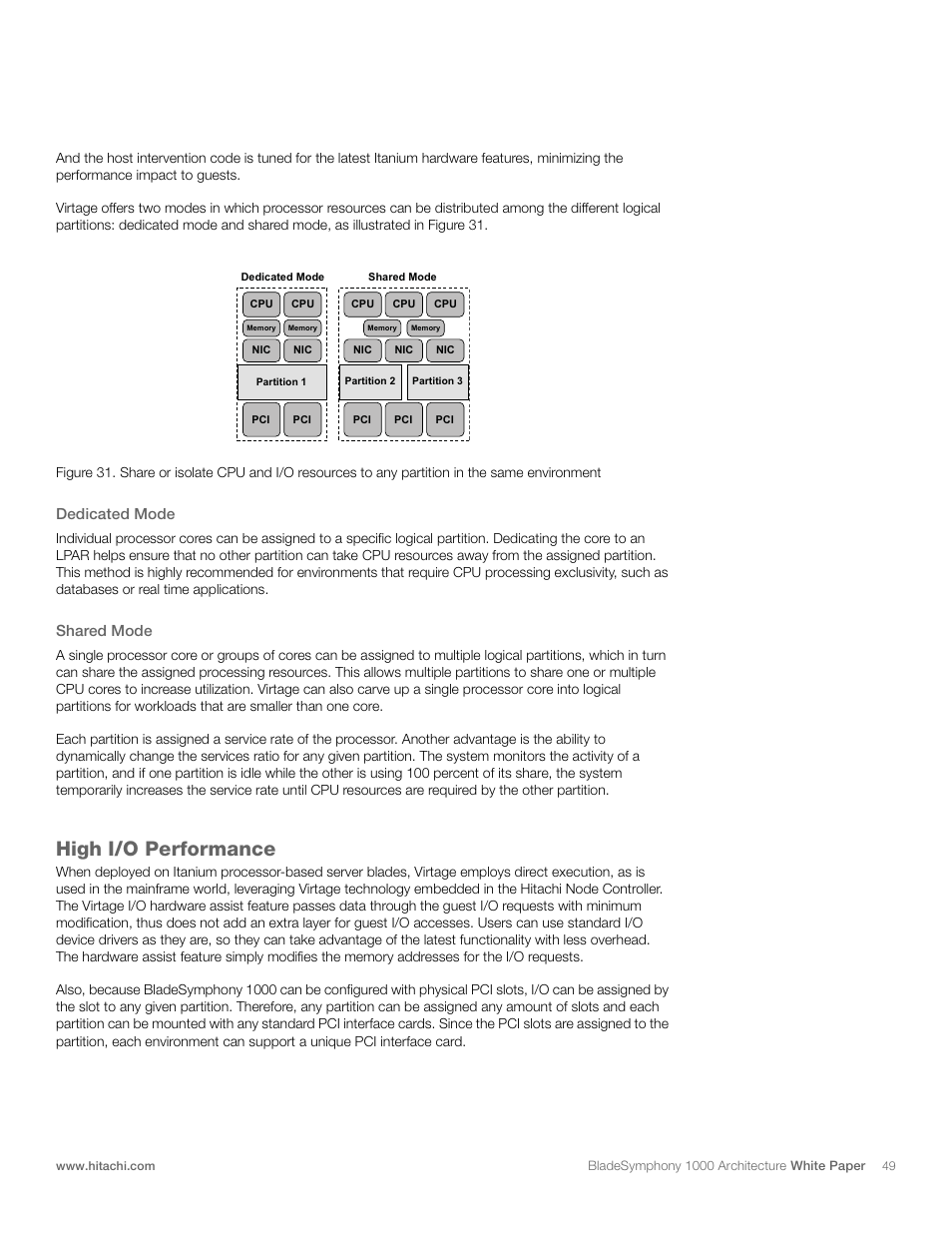 High i/o performance, Dedicated mode, Shared mode | Hitachi 1000 User Manual | Page 49 / 52