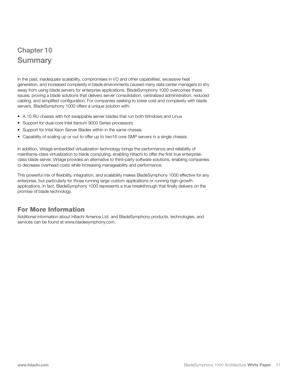 Summary, Chapter 10, For more information | Hitachi 1000 User Manual | Page 51 / 52