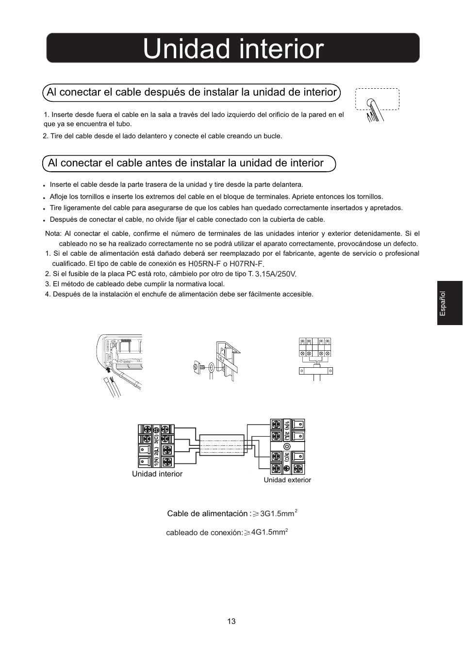 Unidad interior | Hitachi HSU-12RD03/R2(SDB) User Manual | Page 15 / 39