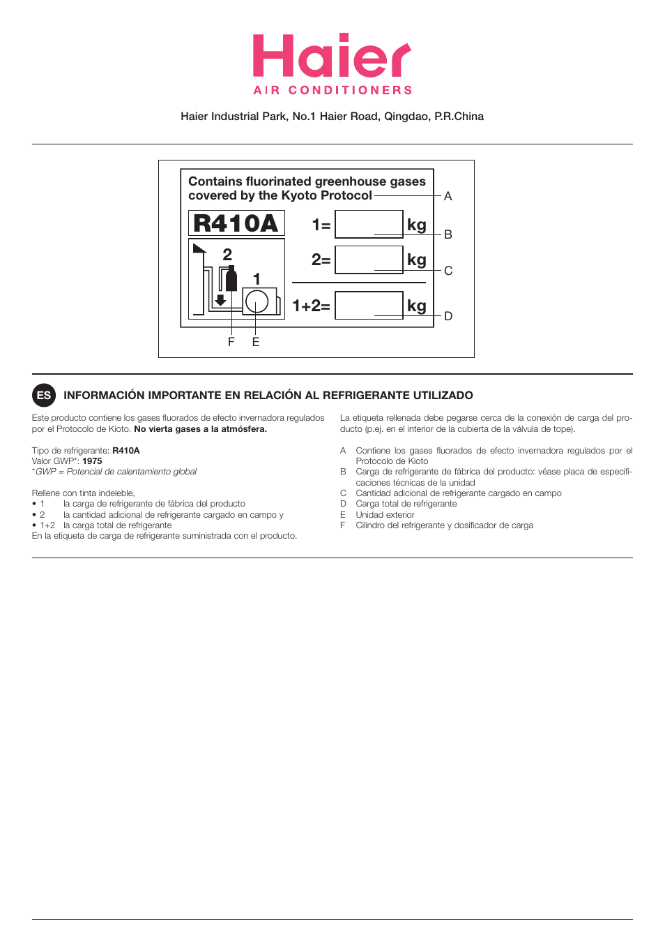 R410a, 11+2= kg, 2kg 2= 1 | Hitachi HSU-12RD03/R2(SDB) User Manual | Page 38 / 39