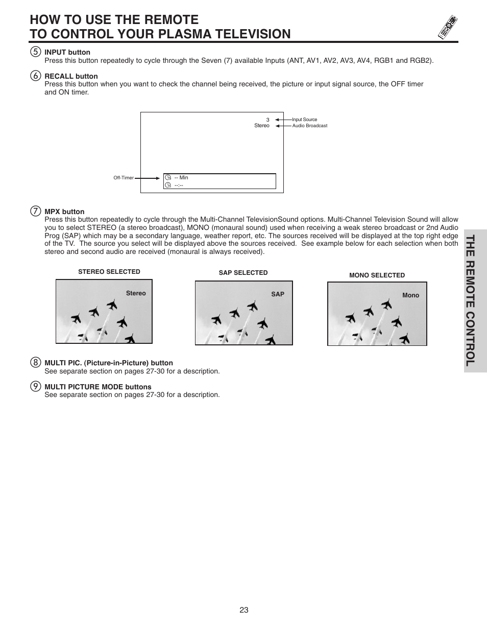 The remote control | Hitachi 42EDT41A User Manual | Page 23 / 84