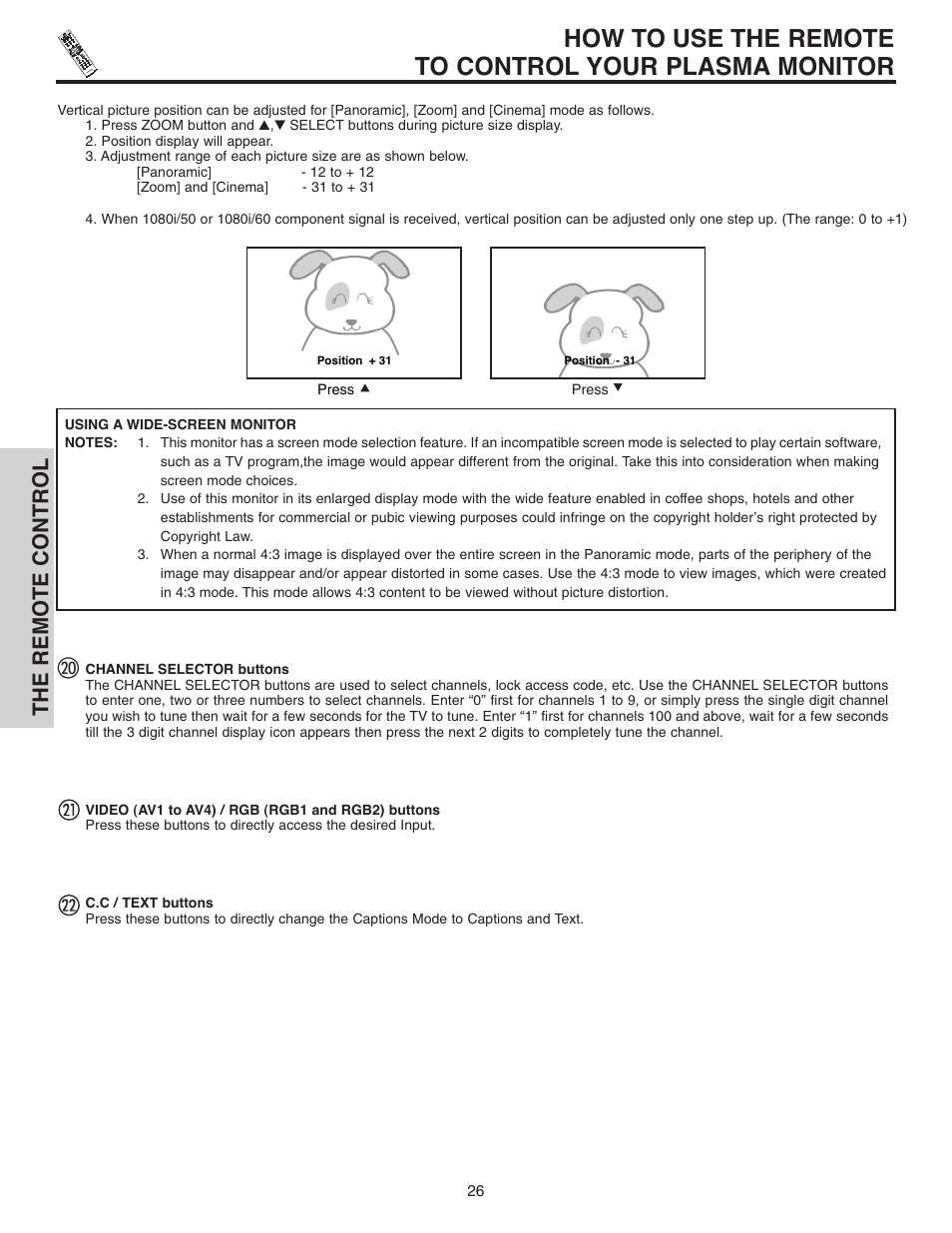 The remote control | Hitachi 42EDT41A User Manual | Page 26 / 84