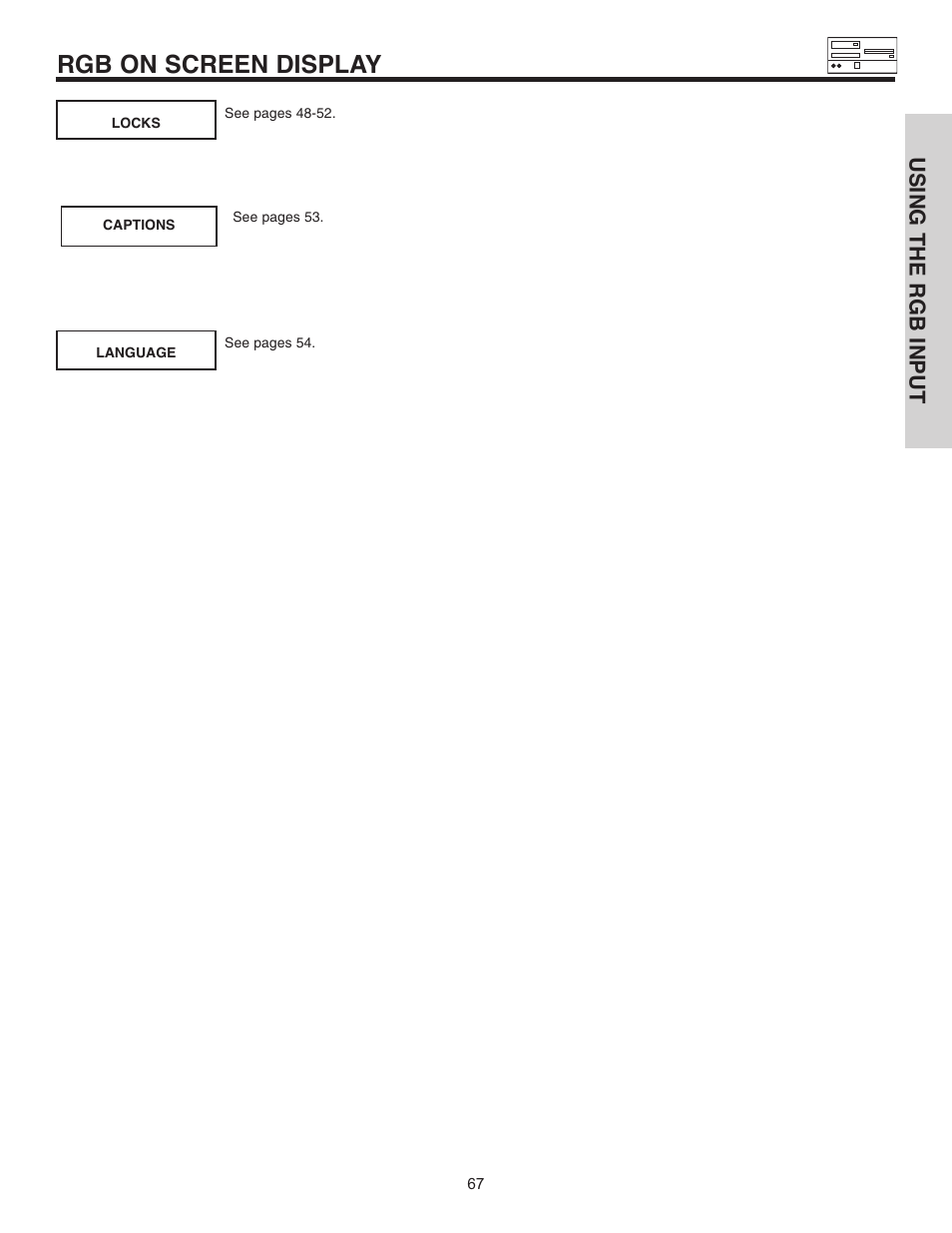 Rgb on screen display, Using the rgb input | Hitachi 42EDT41A User Manual | Page 67 / 84