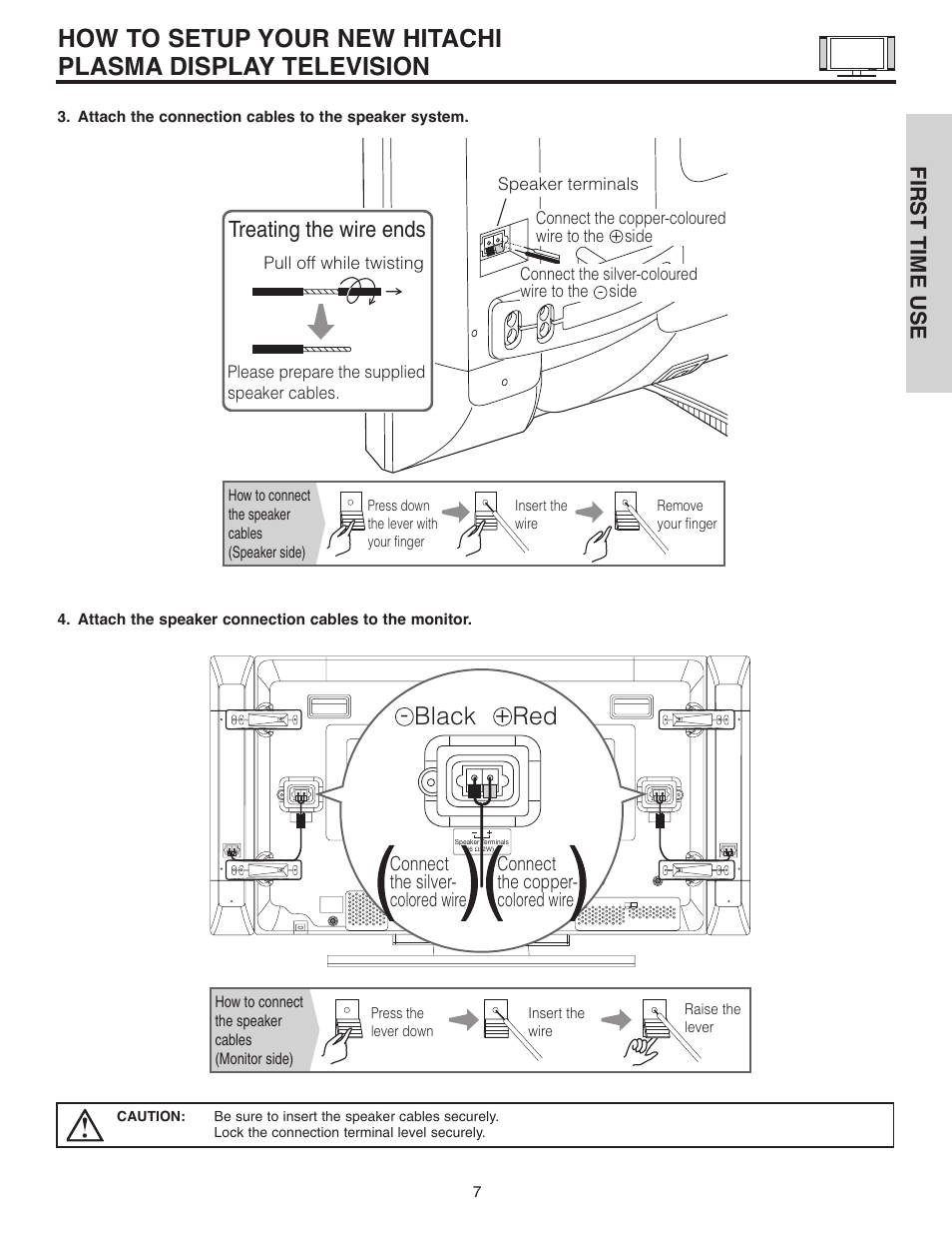 Black red, Treating the wire ends, First time use | Hitachi 42EDT41A User Manual | Page 7 / 84