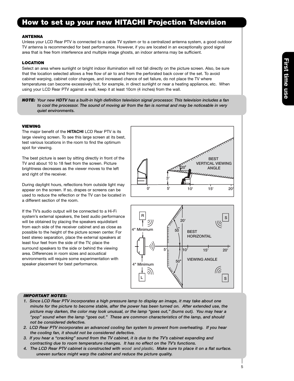 First time use | Hitachi 50VS69A User Manual | Page 5 / 80