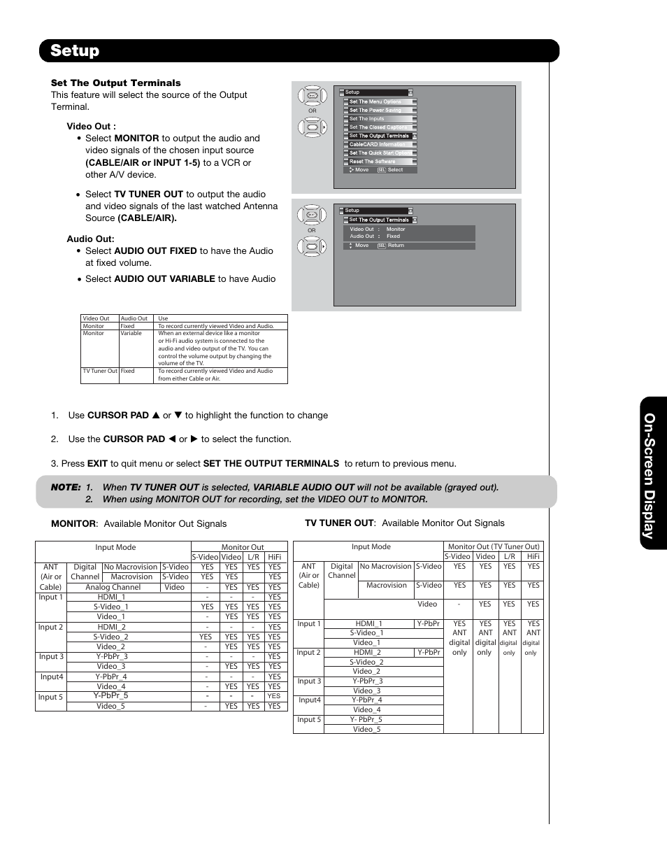 Setup, On-scr een display | Hitachi 50VS69A User Manual | Page 53 / 80